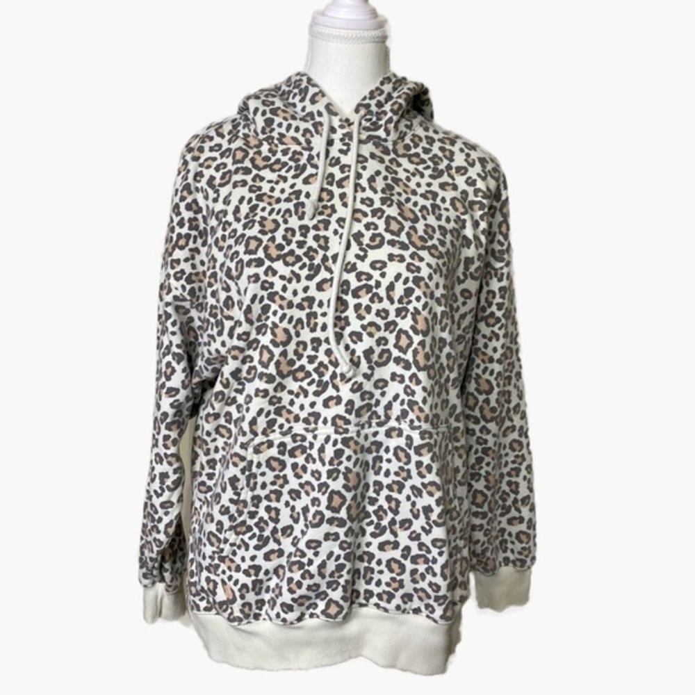 American Eagle Leopard Print Oversized Soft Hoodie Jegging Fit Side Slits